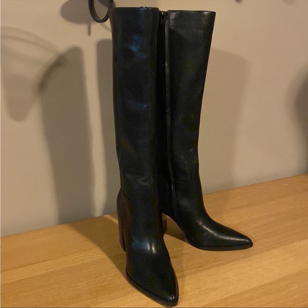 Nine West Brixe Tall, Knee High Black Heeled Leather Boots
